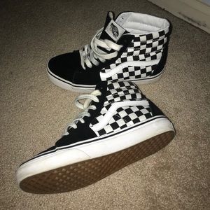 high top checkerboard vans womens